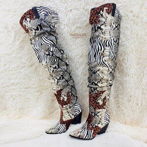 Thigh high Western slouch cowboy boots Animal